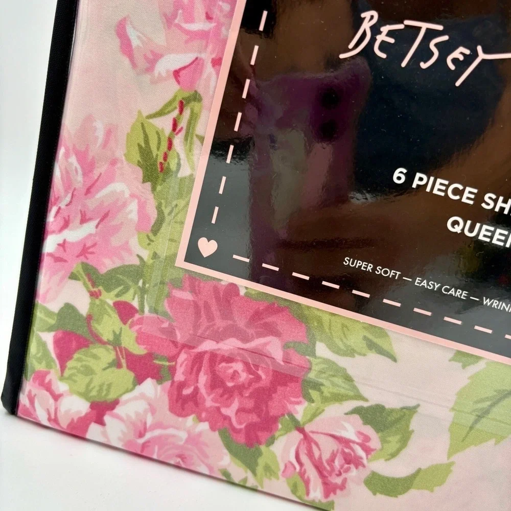 Betsey Johnson Pink Rose Bouquet Floral Pink Sheet Set 6 Piece Super Soft Queen